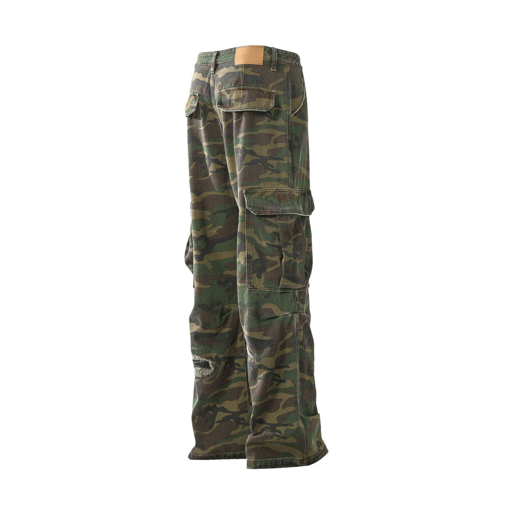 Fashion workwear jeans high street embroidery loose wide pants