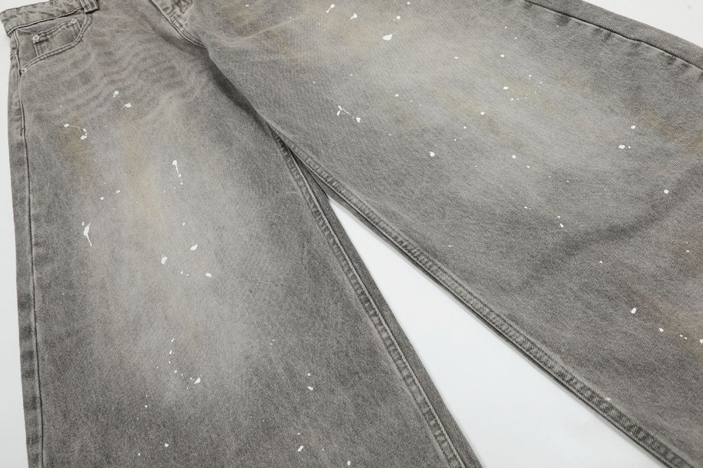 New high street retro inkjet denim wide-leg pants