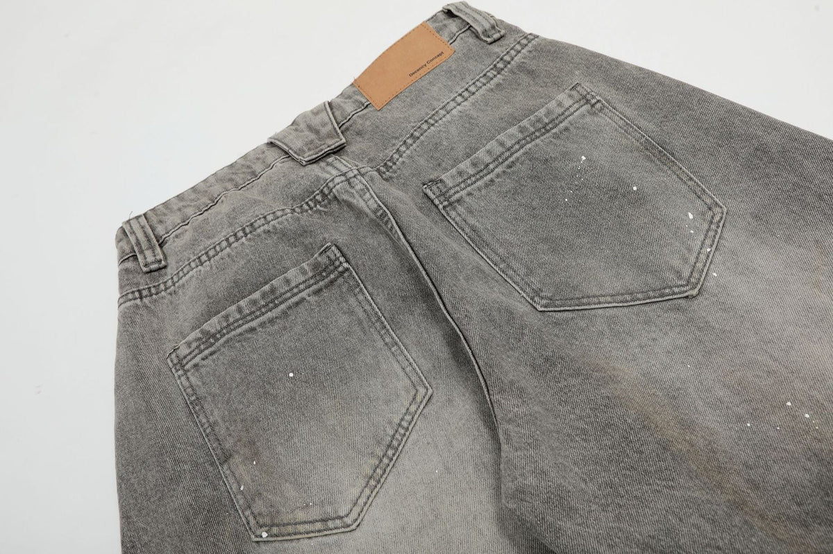 New high street retro inkjet denim wide-leg pants
