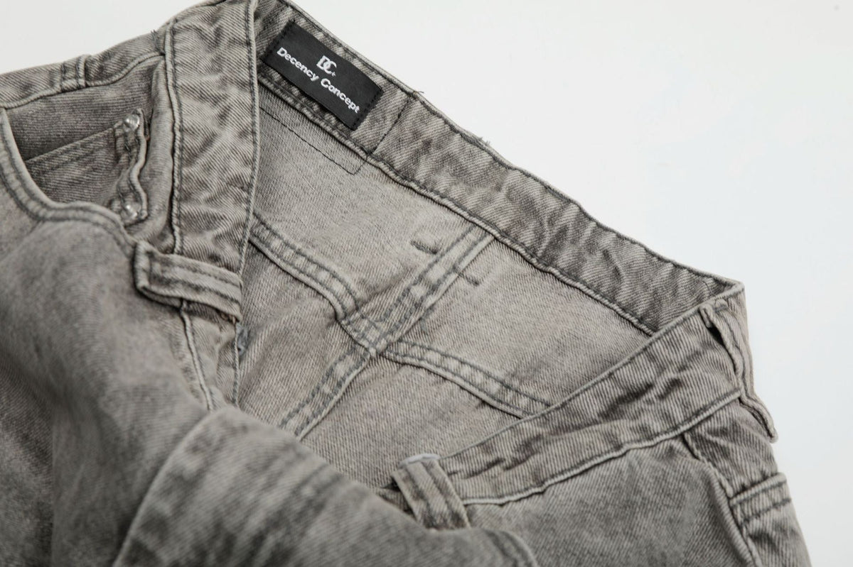New high street retro inkjet denim wide-leg pants