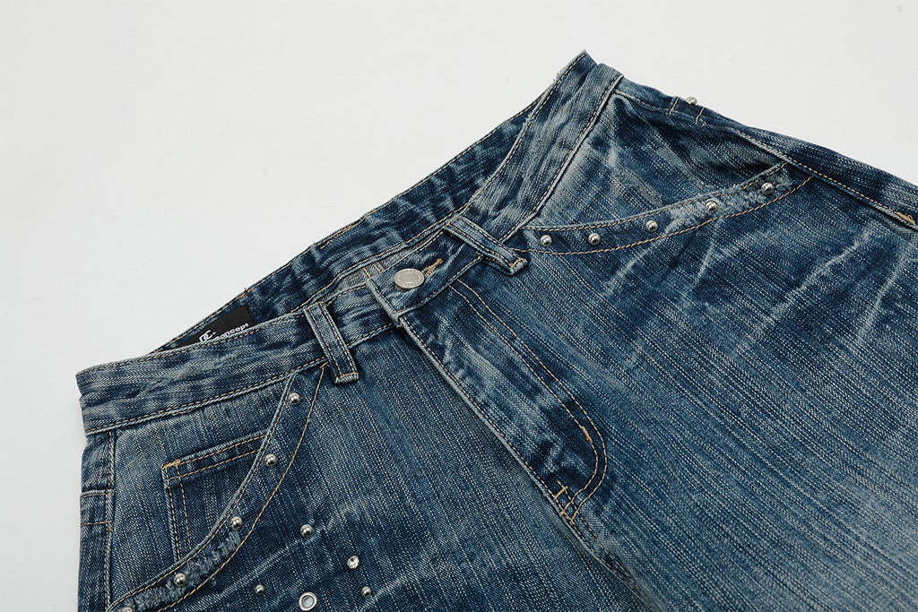New retro straight-leg personalized rivet jeans