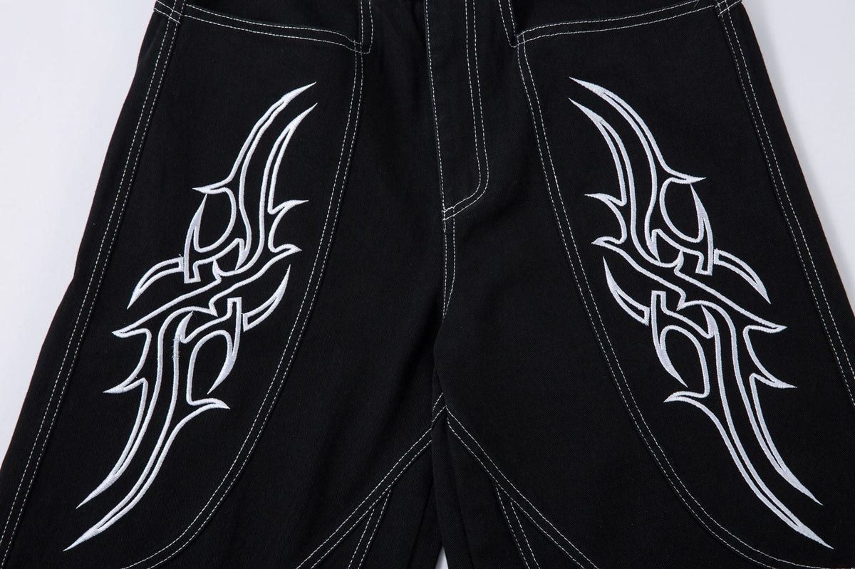 New Spring Flame Embroidery Raw Jeans