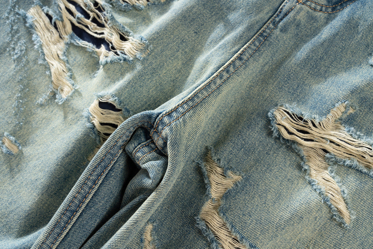 New Retro Loose Street Beggar Tassel Ripped Jeans