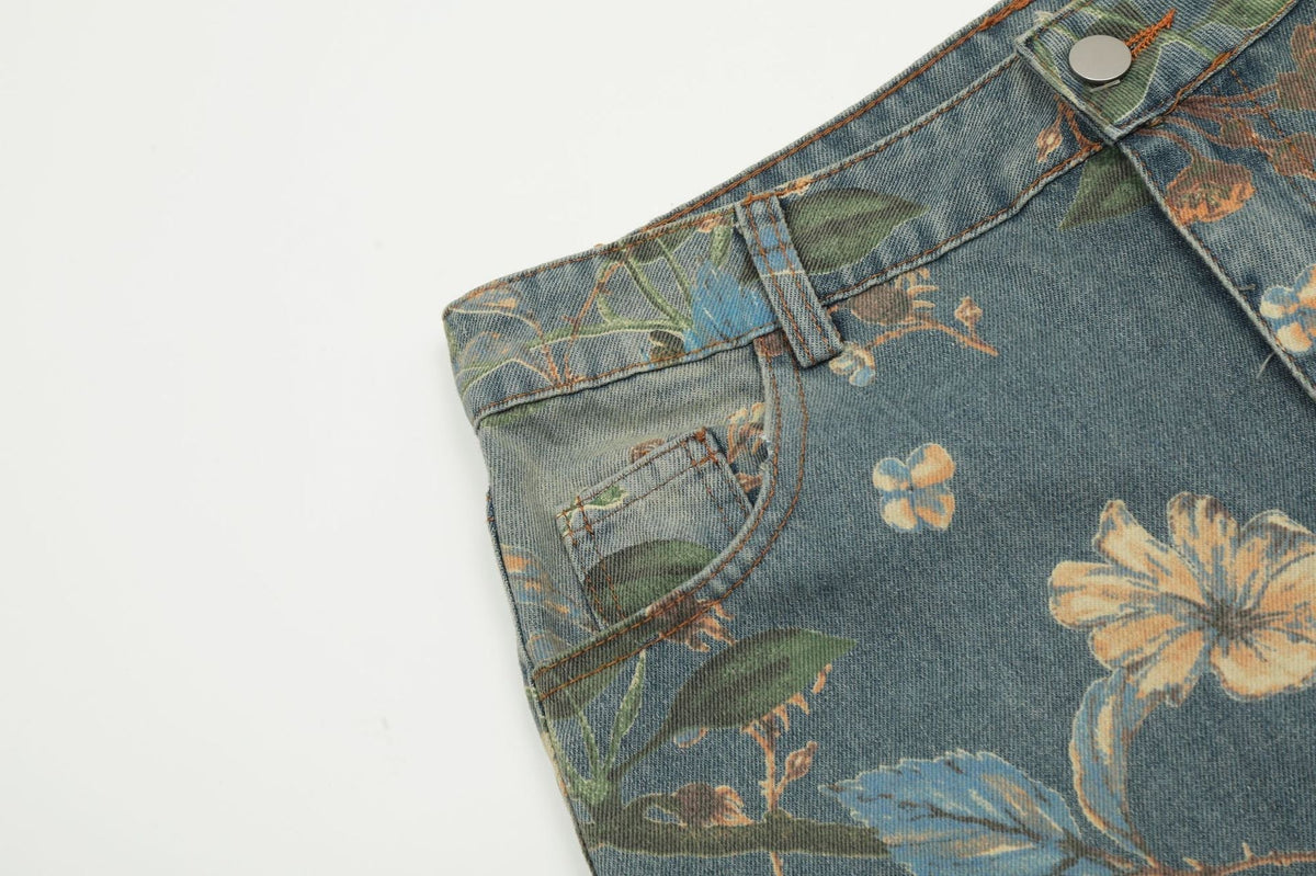 New Vintage Floral Print Flared Pants