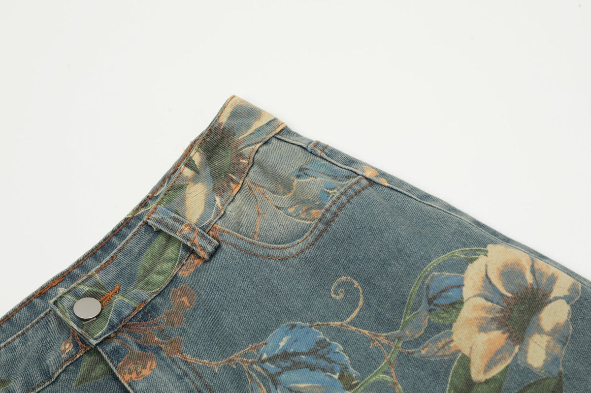 New Vintage Floral Print Flared Pants