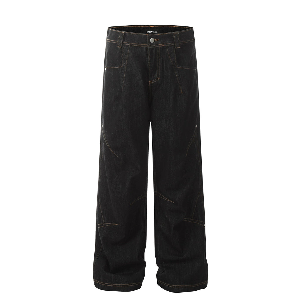 Fashion workwear jeans high street embroidery loose wide pants