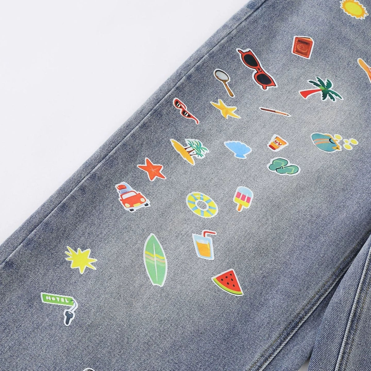 Fashion workwear jeans high street embroidery loose wide pants