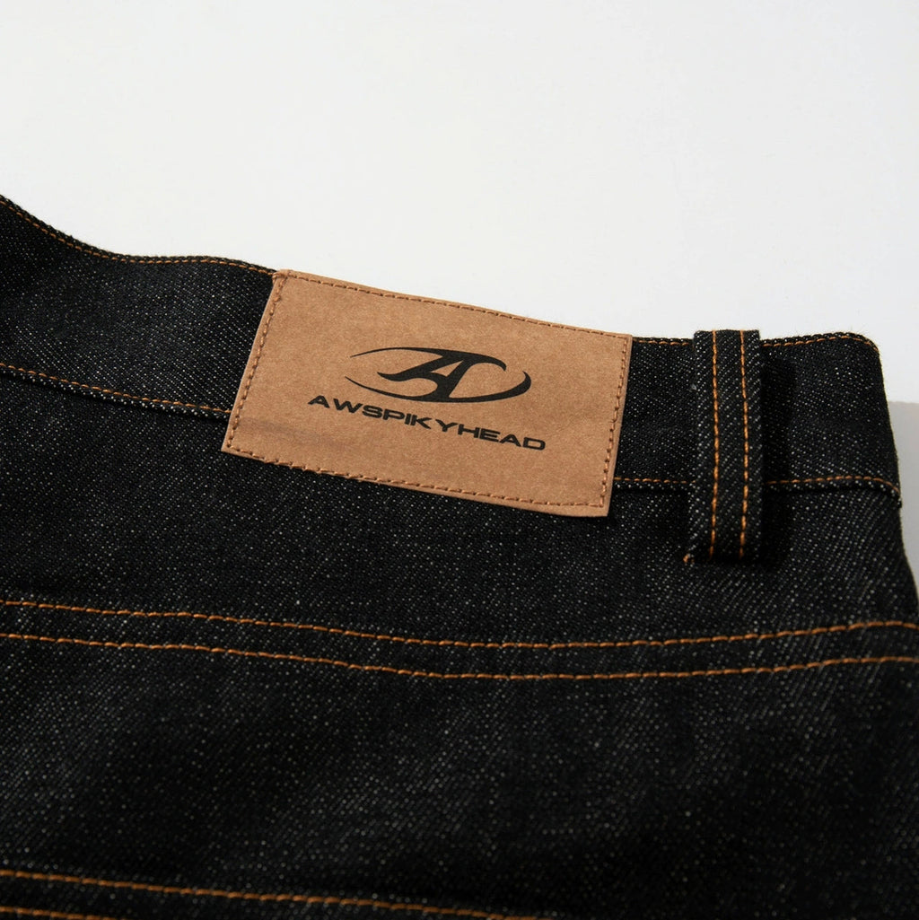 Fashion workwear jeans high street embroidery loose wide pants