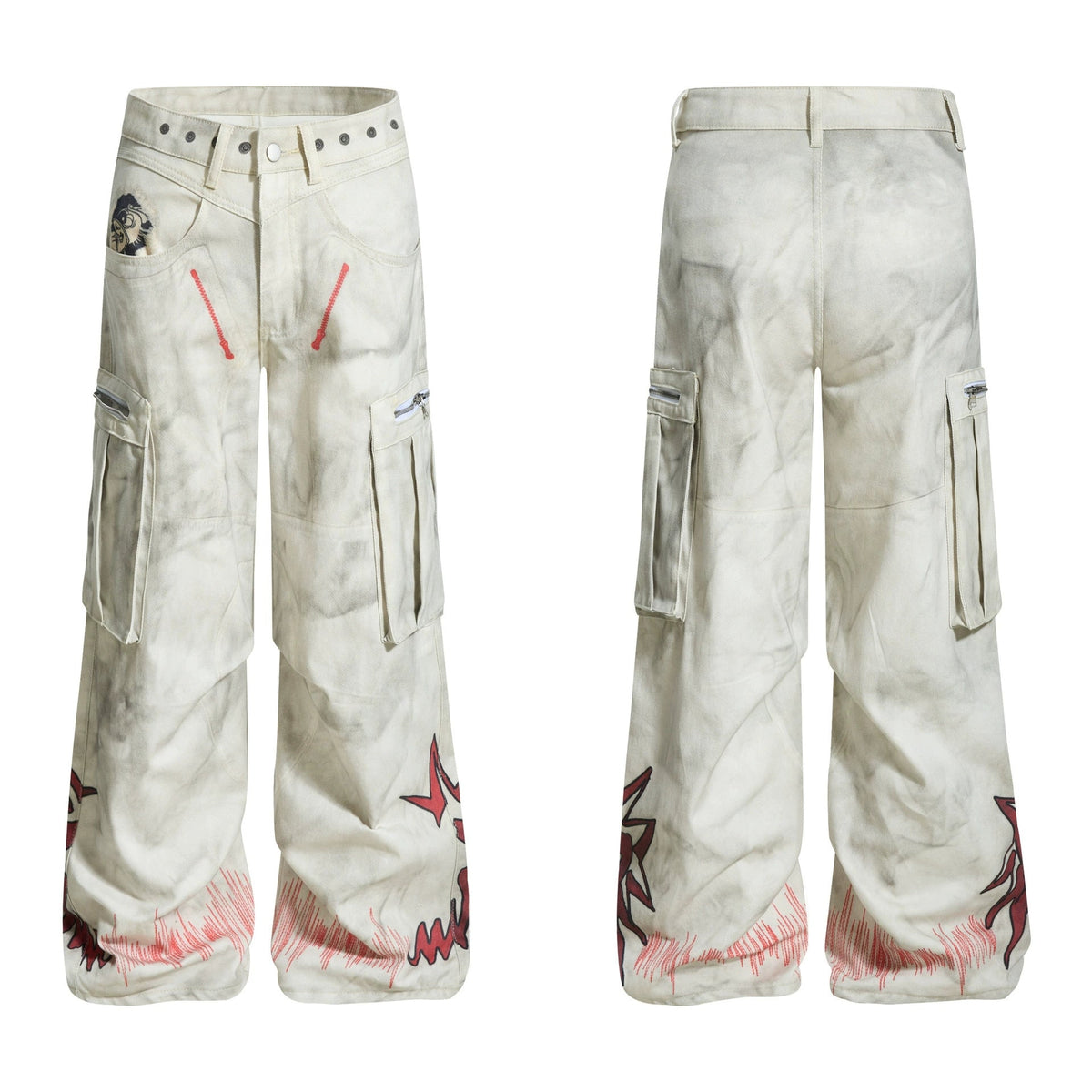 Fashion workwear jeans high street embroidery loose wide pants