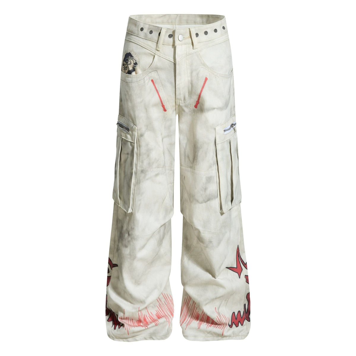 Fashion workwear jeans high street embroidery loose wide pants